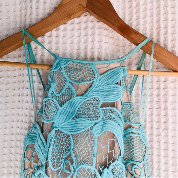 Love Triangle Lace High Neck Mini aqua Dress ASOS - Picture 6 of 8